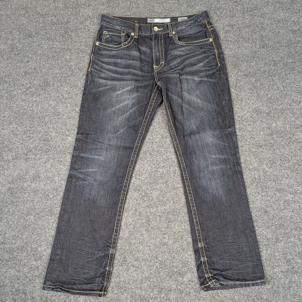 BKE Jake Straight Leg Jeans Men's 33S Dark Wash Contrast Stitch Rugged Denim